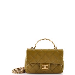 Golden Links Top Handle Flap Bag Quilted Shiny Lambskin Small