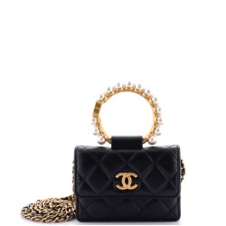 Pearl Crown Clutch with Chain Quilted Lambskin