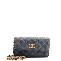 Quilted CC Toggle Phone Holder with Chain Quilted Iridescent Caviar