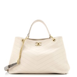 Chevron Chic Shopping Tote Calfskin with Snakeskin Small