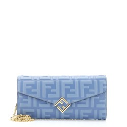 F is Fendi Continental Chain Wallet Zucca Embossed Leather