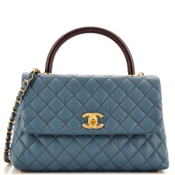 Coco Top Handle Bag Quilted Caviar with Lizard Small