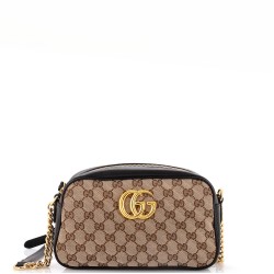 GG Marmont Shoulder Bag Diagonal Quilted GG Canvas Small