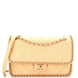 Running Chain Around Flap Bag Quilted Crumpled Calfskin Large