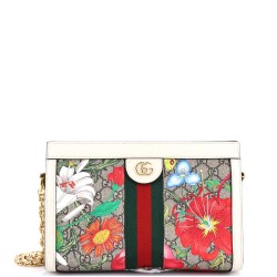 Ophidia Chain Shoulder Bag Flora GG Coated Canvas Small