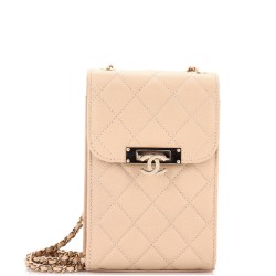 Golden Class Phone Holder Crossbody Bag Quilted Caviar