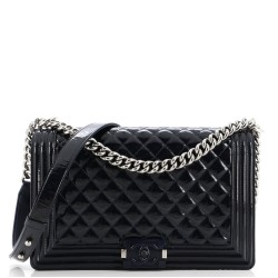 Boy Flap Bag Quilted Plexiglass Patent New Medium