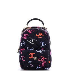 Classic CC Chain Pocket Backpack Quilted CC Printed Fabric Mini
