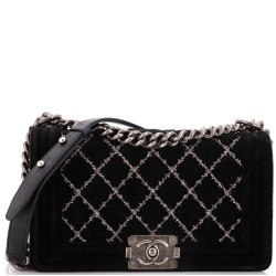 Boy Flap Bag Stitched Quilted Velvet Old Medium