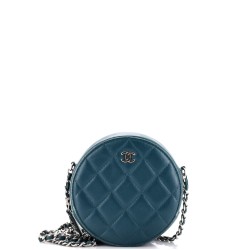 Round Clutch with Chain Quilted Lambskin Mini