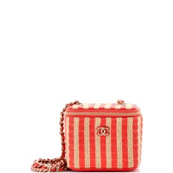 Classic Vanity Case with Chain Striped Raffia and Jute Mini