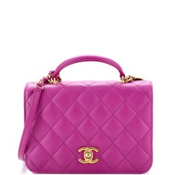CC Top Handle Chain Full Flap Bag Quilted Caviar Small