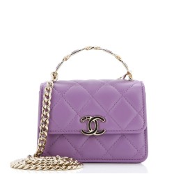 Coco Enamel Top Handle Flap Clutch with Chain Quilted Lambskin