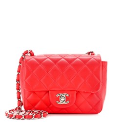 Square Classic Single Flap Bag Quilted Lambskin Mini