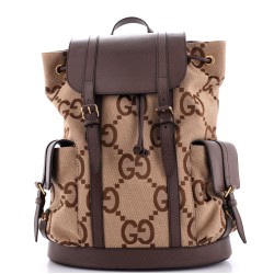 Double Pocket Belt Backpack Jumbo GG Canvas and Leather Large