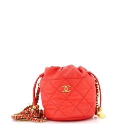Medallion Charms Drawstring Bucket Bag Quilted Caviar Mini