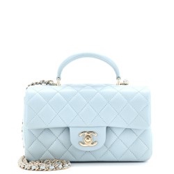 Classic Single Flap Top Handle Bag Quilted Lambskin Mini