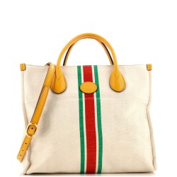 Foldable Web Tote Canvas with Leather Small