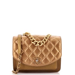 Chain Handle Flap Bag Quilted Calfskin with Caviar Small
