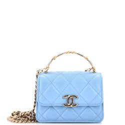 Coco Enamel Top Handle Flap Clutch with Chain Quilted Lambskin