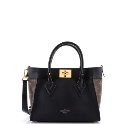On My Side Tote Leather with Monogram Canvas PM