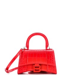 Hourglass Top Handle Bag Crocodile Embossed Leather XS