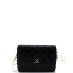 Pearl Strap CC Wallet on Chain Quilted Calfskin Mini