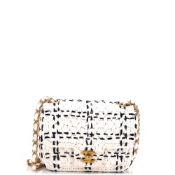CC Chain Flap Bag Tweed Effect Braided Raffia Mini