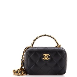 CC Chain Handle Zip Around Vanity Case with Chain Quilted Lambskin Mini