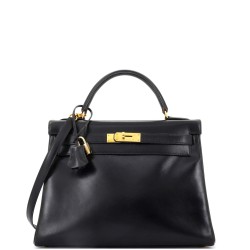 Kelly Handbag Noir Box Calf with Gold Hardware 32