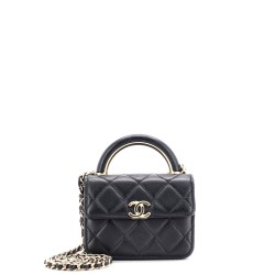 Charming Handle Flap Clutch with Chain Quilted Lambskin Mini