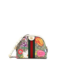 Ophidia Dome Shoulder Bag Flora GG Coated Canvas Small