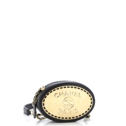 Logo Plate Oval Clutch With Chain Metal and Lambskin