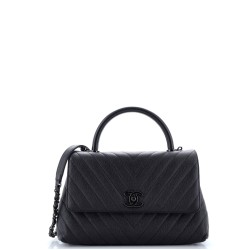 So Black Coco Top Handle Bag Chevron Caviar Small