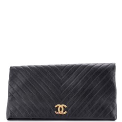 CC Foldover Clutch Chevron Lambskin Large