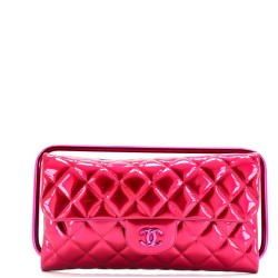 Metal Handle Clutch Quilted Metallic Patent Medium