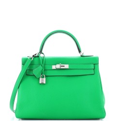 Kelly Handbag Bamboo Clemence with Palladium Hardware 32