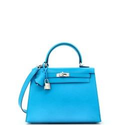Kelly Handbag Bleu Frida Chevre Chamkila with Palladium Hardware 25
