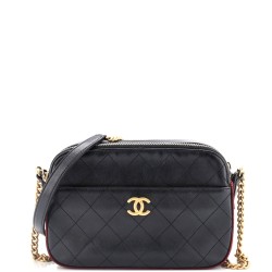 Button Up Camera Case Quilted Calfskin with Grosgrain Small