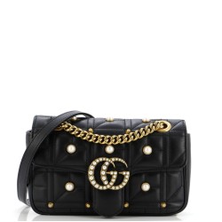 Pearly GG Marmont Flap Bag Embellished Matelasse Leather Mini