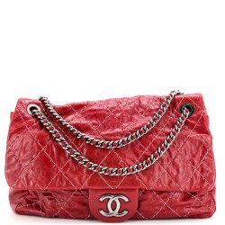 Double Stitch Flap Bag Quilted Glazed Calfskin Large
