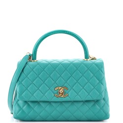 Coco Top Handle Bag Quilted Caviar with Lizard Embossed Handle Small