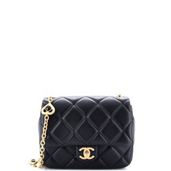 CC Pearl Resin Heart Charms Chain Square Flap Bag Quilted Lambskin Mini
