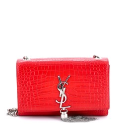 Classic Monogram Tassel Crossbody Bag Crocodile Embossed Leather Small