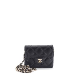 Classic Flap Card Holder on Chain Quilted Caviar Mini