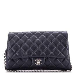 Clutch with Chain Quilted Caviar