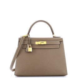 Kelly Handbag Grey Epsom with Gold Hardware 28