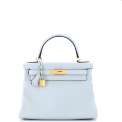Kelly Handbag Bleu Pale Clemence with Gold Hardware 28