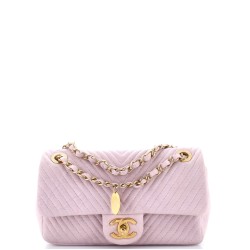 Medallion Charm Flap Bag Chevron Calfskin Small