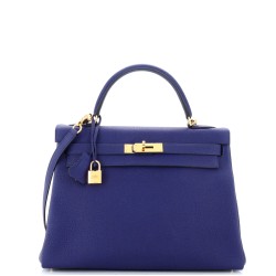 Kelly Handbag Bleu Encre Togo with Gold Hardware 32